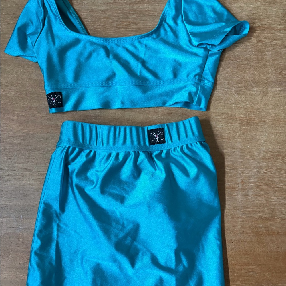 Vibrant Teal Kids Skirt Set